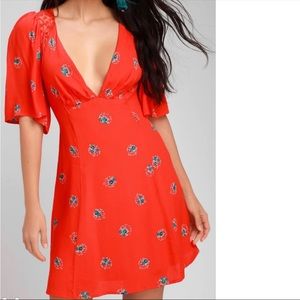 FREE PEOPLE Red Floral Short Sleeve Dress size 10